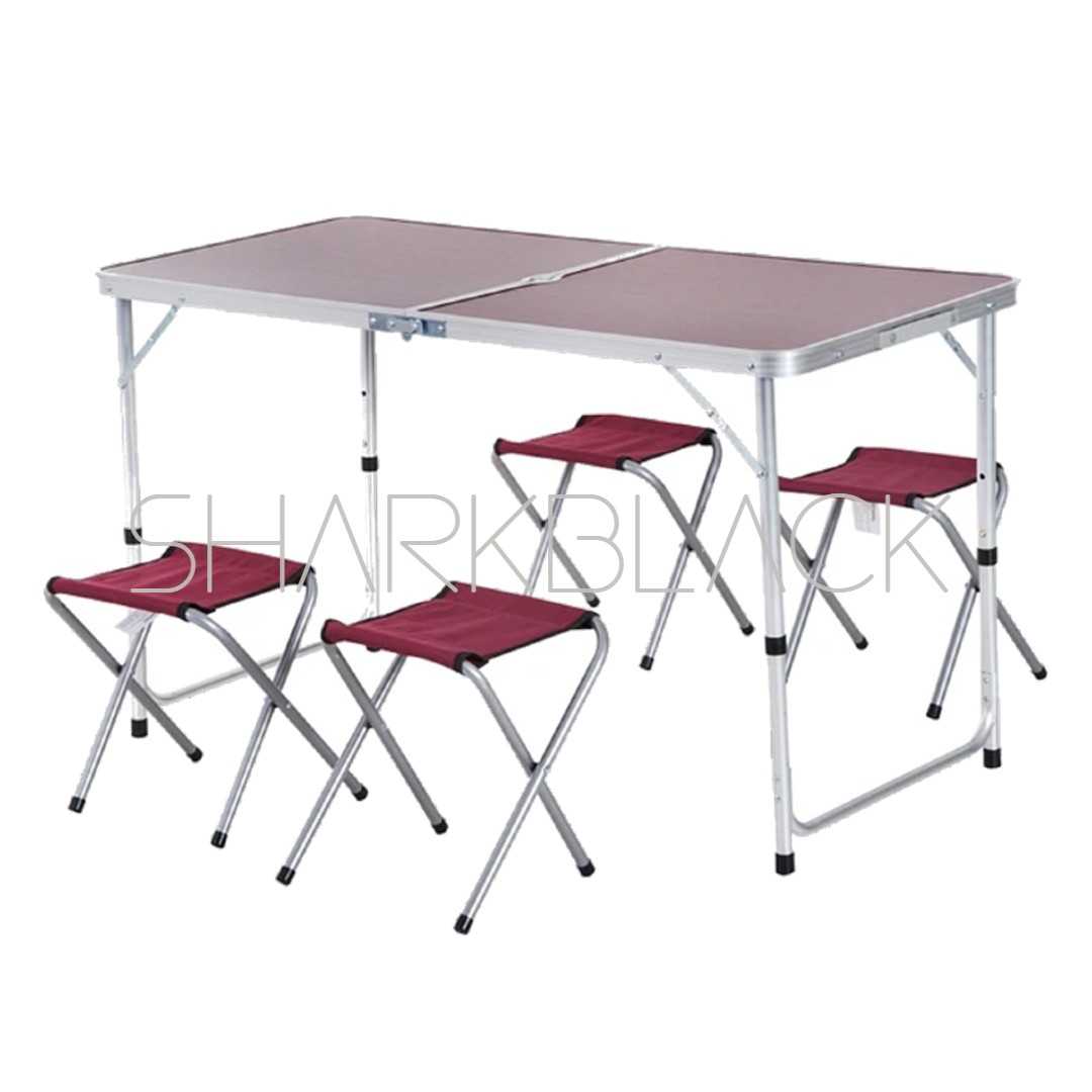 Mesa Maleta de Aluminio 4 Taburete Plegable Portátil