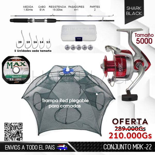 CONJUNTO DE PESCA MRK-22| MOLINETE REDX | VARA | RED PLEGABLE (AGOTADO) ✖️
