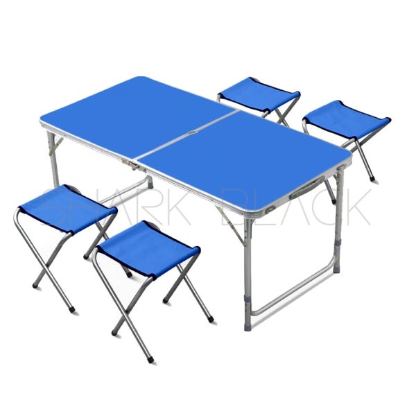 Mesa Maleta de Aluminio 4 Taburete Plegable Portátil | AZUL