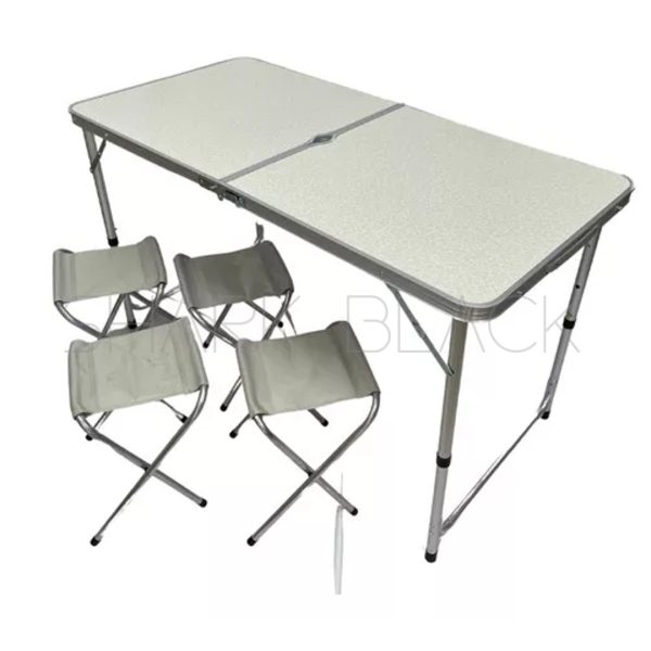 Mesa Maleta de Aluminio 4 Taburete Plegable Portátil | BLANCO