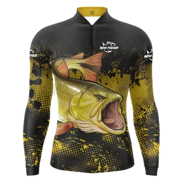 Remera para pesca con protección solar color dorado con secado rápido