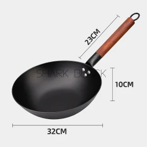 Wok de Hierro con Mango de Madera 32cm + Imán de Prueba