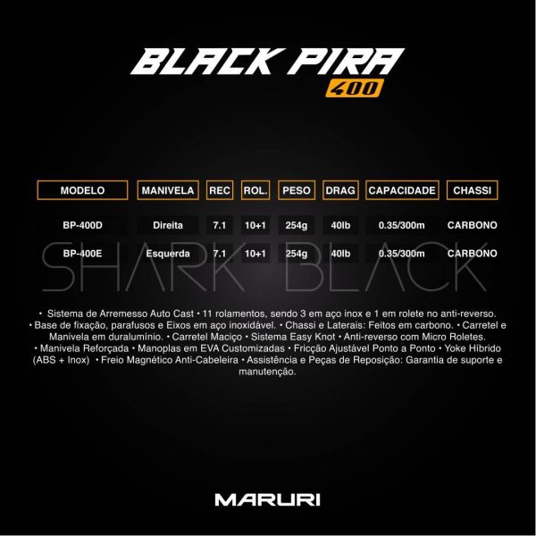 BLACK PIRA 400 - 11 Rulemanes. DRAG 40lb- 0.35-300m Derecha - Imagen 7