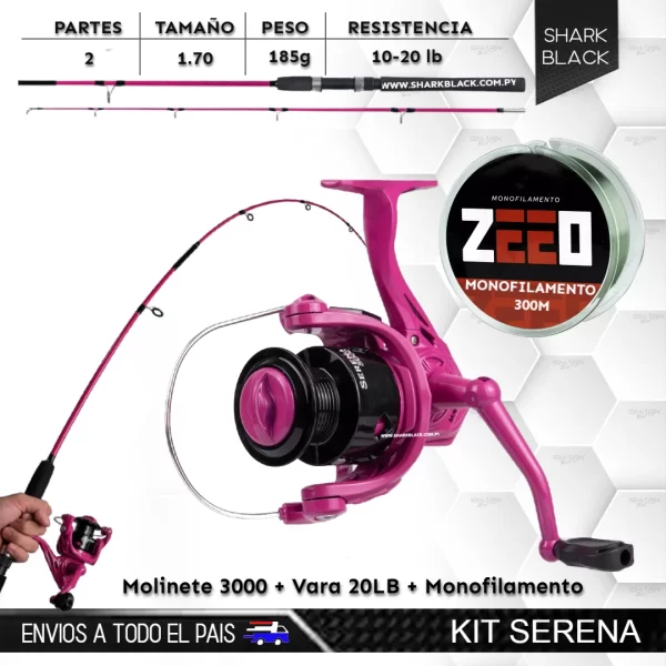 Kit Serena – Molinete 3000 + Vara 1.70 m (10-20 lb) + Monofilamento