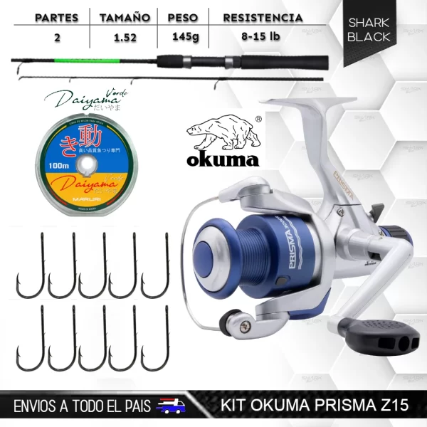 Kit Okuma Prisma Z15 – Molinete Okuma Prisma + Vara Arara 1.50 m + Monofilamento Daiyama