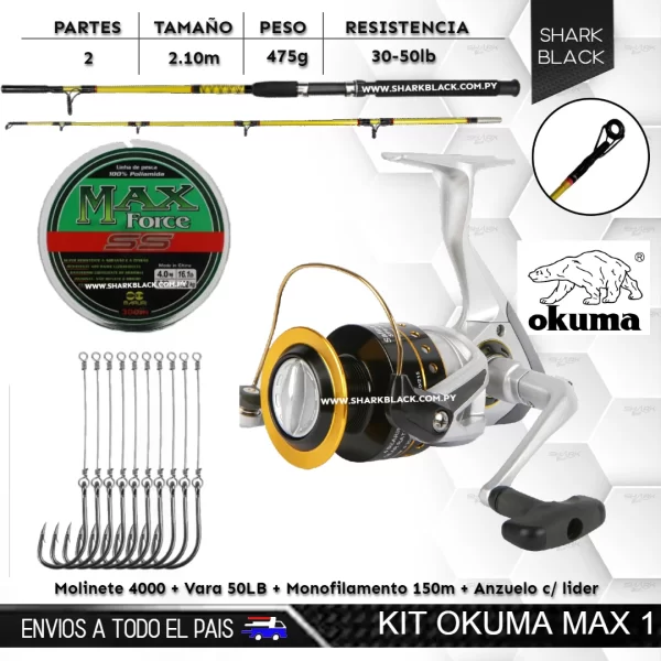 Kit Okuma Max 1 – Molinete Safina 4000 + Vara 2.10 m (30-50 lb)