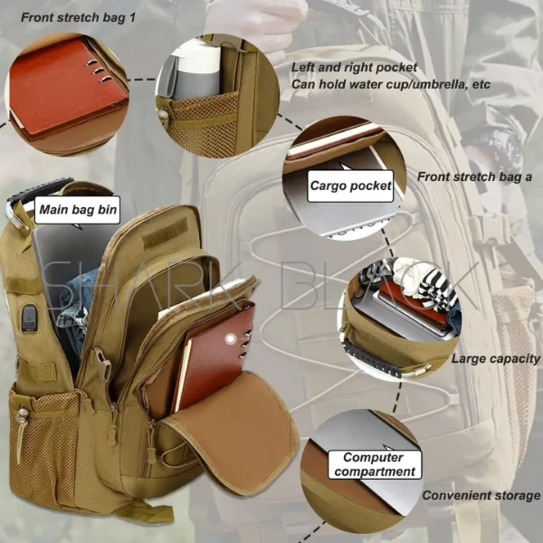 Mochila táctica militar 50L - Color arena - Imagen 7