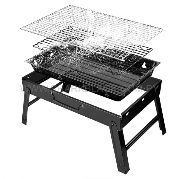 Combo Parrillero Portátil con Parrilla + Cuchillo + Tenedor + Pinza (Mango de Madera) - Imagen 6