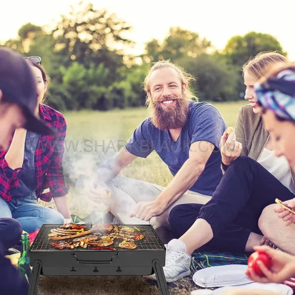 Combo Parrillero Portátil con Parrilla + Cuchillo + Tenedor + Pinza (Mango de Madera) - Imagen 3
