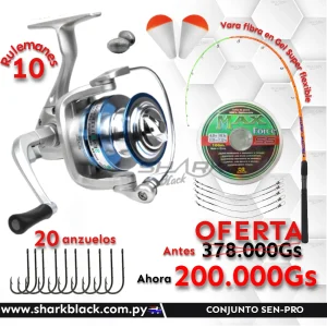 Conjunto de Pesca SEN-PRO con Molinete de 10 Rulemanes y Vara de Fibra en Gel