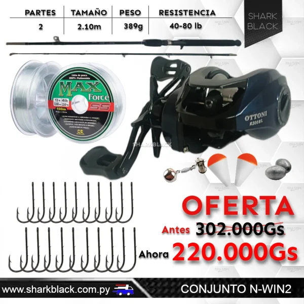 Conjunto de Pesca N-WIN2 con Reel Ottoni y Vara 2.10m | SharkBlack