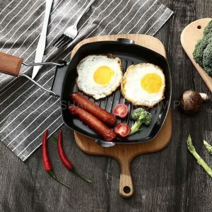 Sartén Parrilla Cuadrada 20 x 20 cm con Mango de Madera Plegable