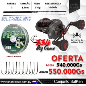 Conjunto SalKen – Vara Kenzaki Plus + Reel Salminus + Línea Max Force + Anzuelos