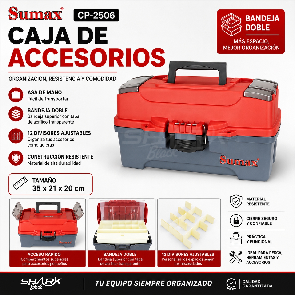 Caja Plástica Sumax CP-2506 para Pesca 35 x 21 x 20 cm