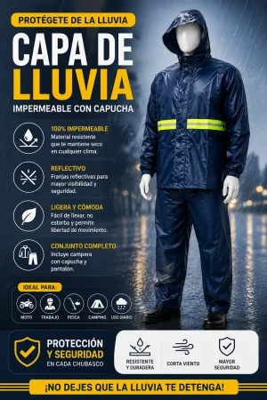 Capa de Lluvia Impermeable con Capucha Reflectiva