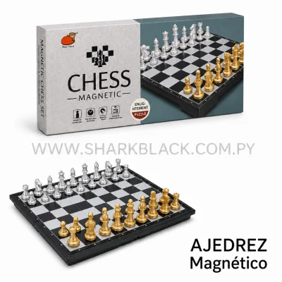 Ajedrez magnético Bear Card con piezas metalizadas doradas y plateadas