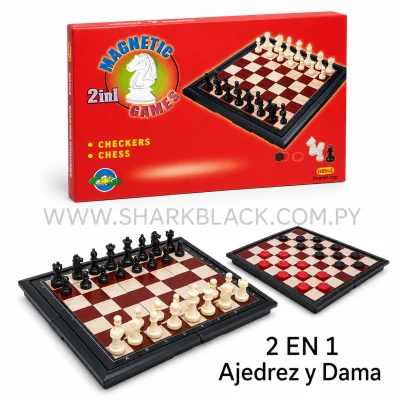 Juego magnético 2 en 1 de ajedrez y dama con tablero plegable