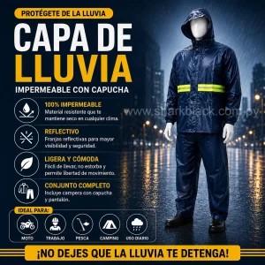 Capa de Lluvia Impermeable con Capucha Reflectiva