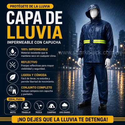 Capa de Lluvia Impermeable con Capucha Reflectiva