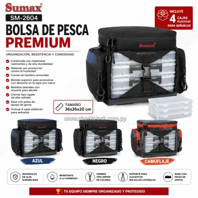Bolsa de Pesca Premium Sumax SM-2604 con 4 Cajas