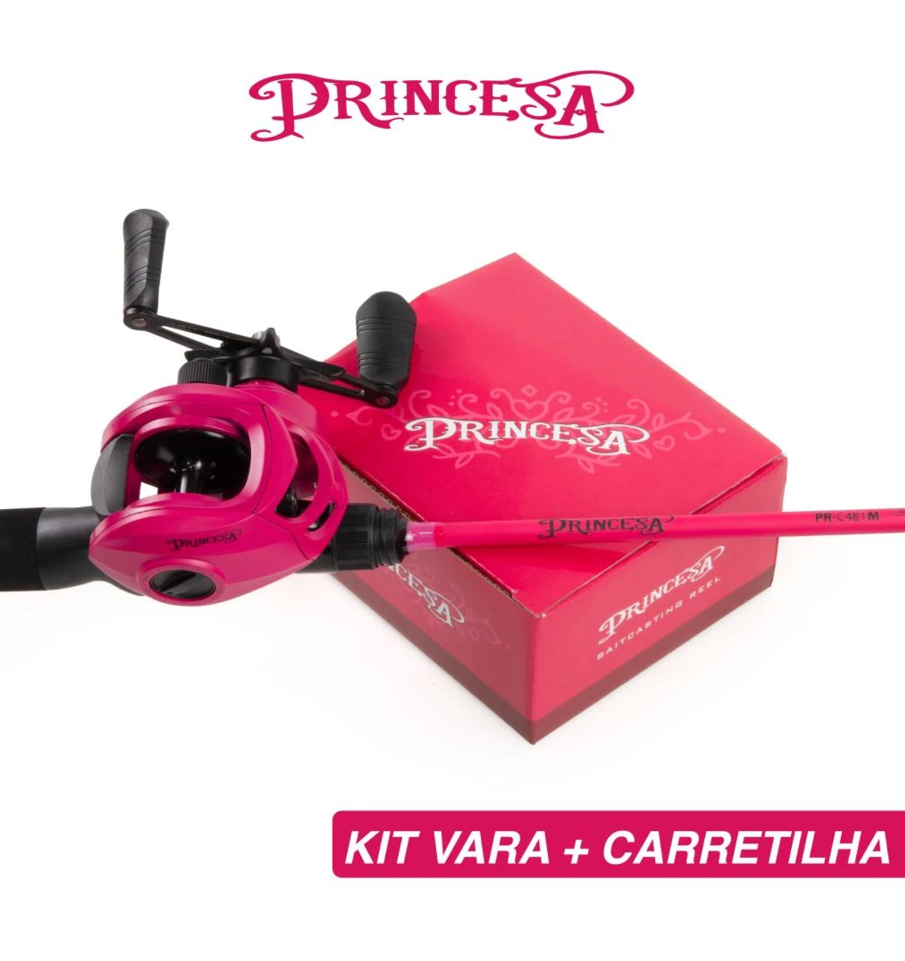 Kit Princesa Combo de Pesca Vara + Carretilha Baitcasting Rosa
