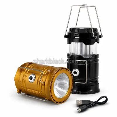 Lámpara LED recargable para camping en colores negro y dorado