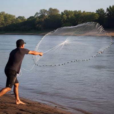 Tarrafa de pesca circular con cuerda y plomos disponible en diferentes diámetros