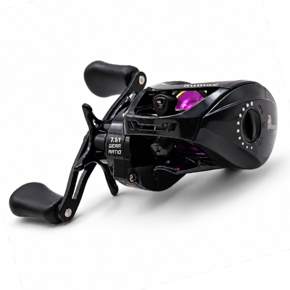 Reel Sumax Atenas DC 9000 negro de perfil bajo con 9 rulemanes y relación 7.1:1