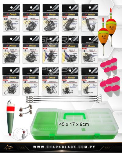 Combo de Anzuelos Pinnacle 92247 Black – 265 Anzuelos en 16 Medidas + Caja Organizadora y Accesorios