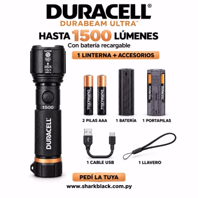 Linterna Duracell Durabeam Ultra 1500 Lúmenes Recargable USB-C - Kit Completo