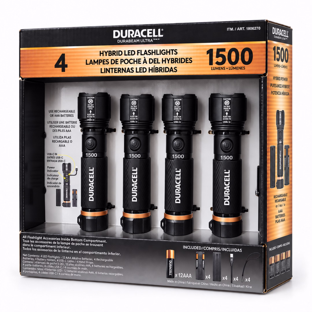 Pack x4 linternas Duracell Durabeam Ultra 1500 lúmenes recargables en caja original