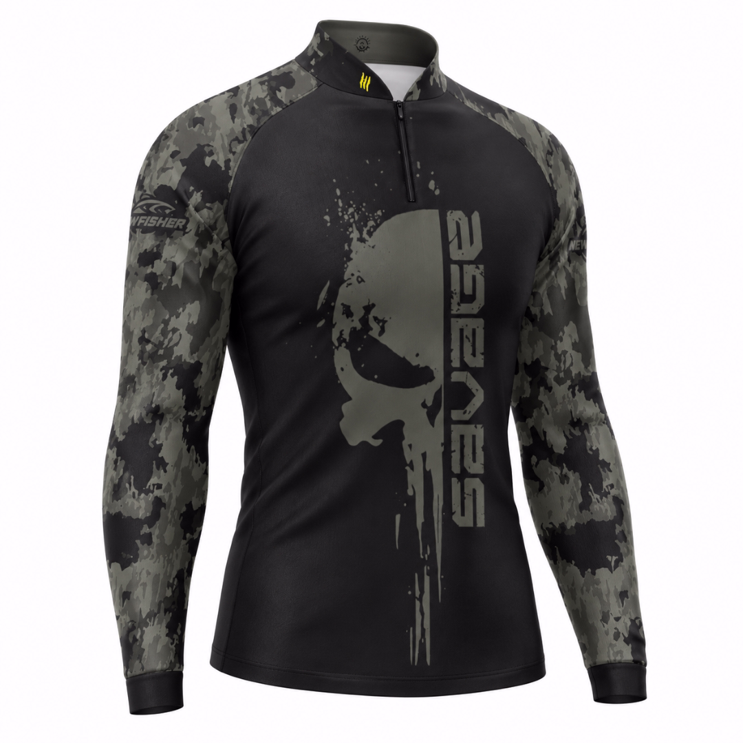 Remera de Pesca Savage New Fisher – Manga Larga UV50+ con Puño y Cuello Cura - Imagen 4