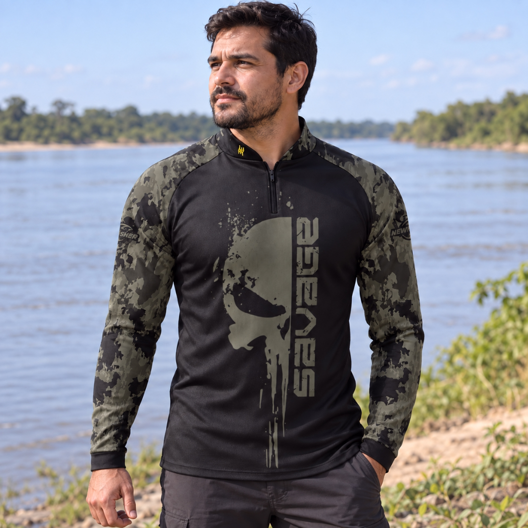 Remera de Pesca Savage New Fisher – Manga Larga UV50+ con Puño y Cuello Cura - Imagen 7