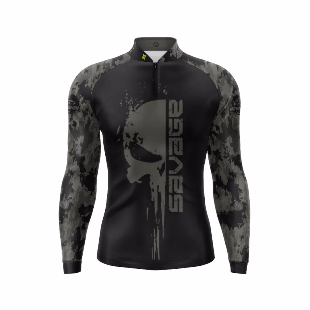 Remera de Pesca Savage New Fisher – Manga Larga UV50+ con Puño y Cuello Cura
