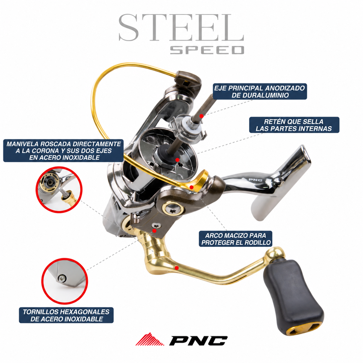 Reel Frontal Pinnacle Steel Speed – 10 Rulemanes Inox, 6.1:1 - Imagen 5