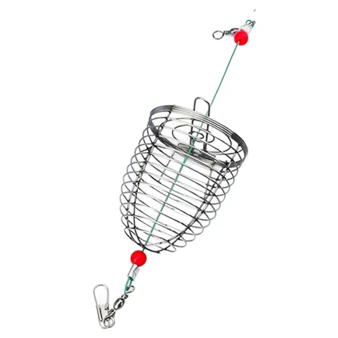 Cebador de pesca tipo jaula de alambre con girador
