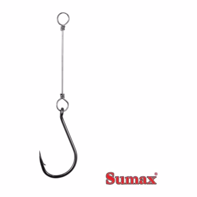 Anzuelo Sumax Chinu Black negro con líder de acero inoxidable y ojales en ambos extremos