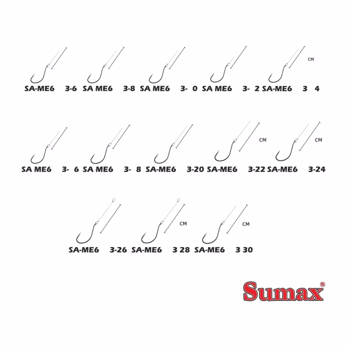 Detalle del anzuelo negro de acero al carbono con curva amplia y logo Sumax