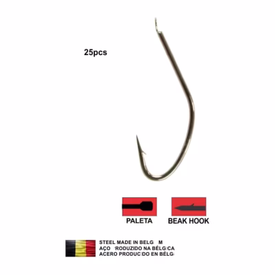 Anzuelo Sumax Shiro Kitsune de acero belga con paleta y beak hook, pack de 25 unidades
