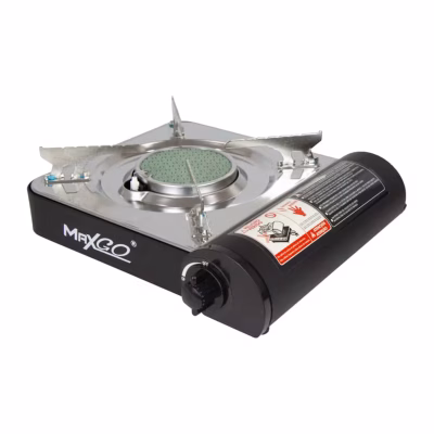 Cocina portátil infrarroja MaxGo con quemador y cuerpo negro de aluminio, vista general