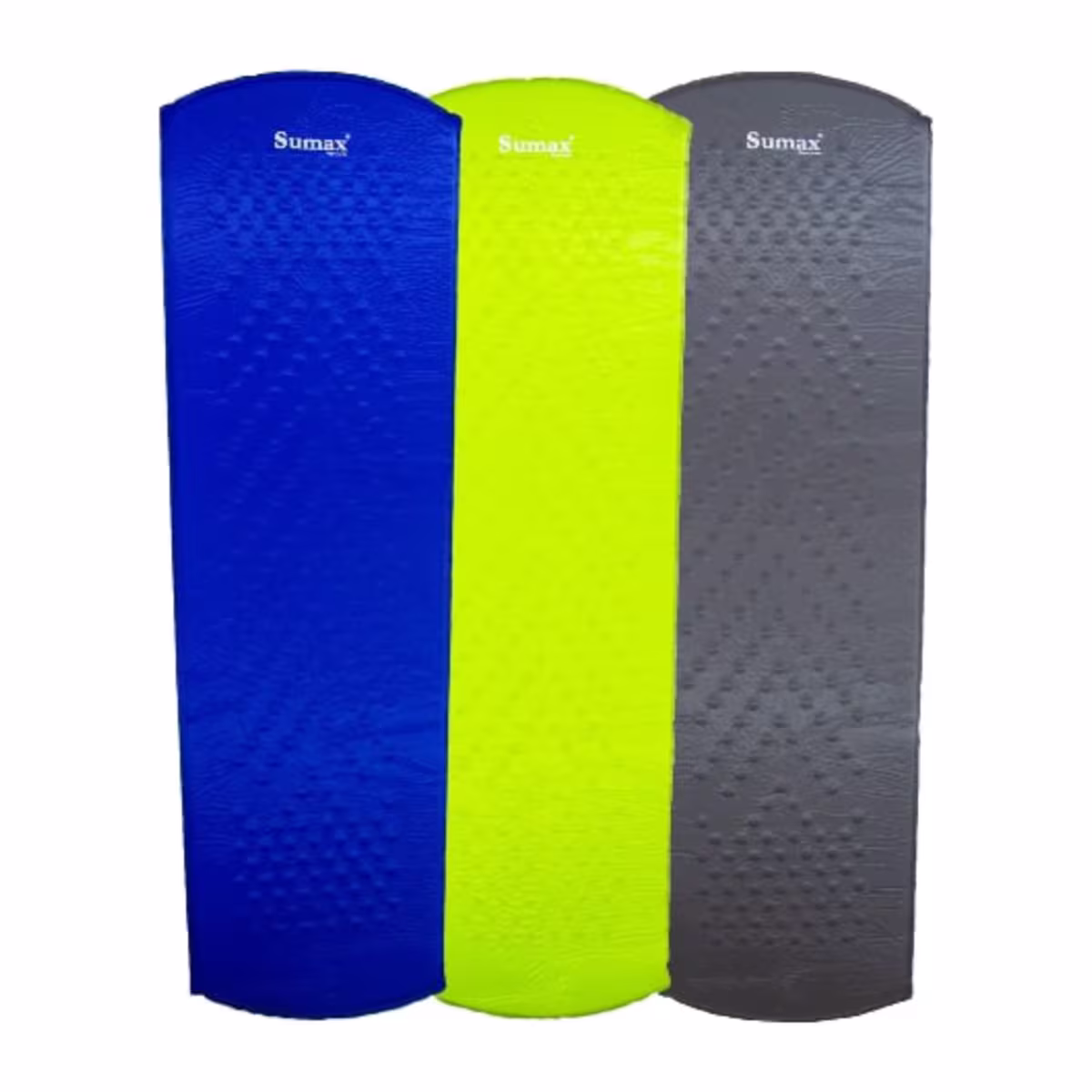 Colchón autoinflable Sumax para camping en colores azul, verde y gris
