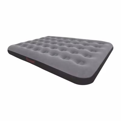 Colchón inflable Sumax Full gris aterciopelado con base oscura y logo Sumax, vista en perspectiva