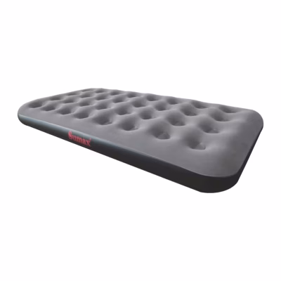 Colchón inflable Sumax Twin gris aterciopelado con laterales negros, vista en ángulo