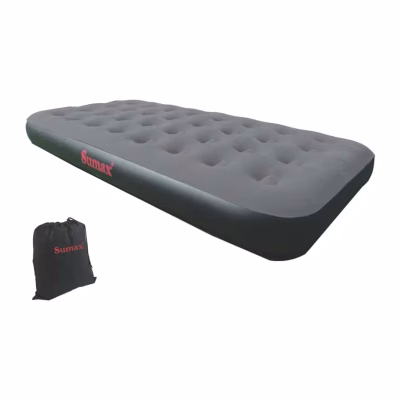 Colchón inflable Twin Sumax gris con bolsa de guardado negra, vista en perspectiva