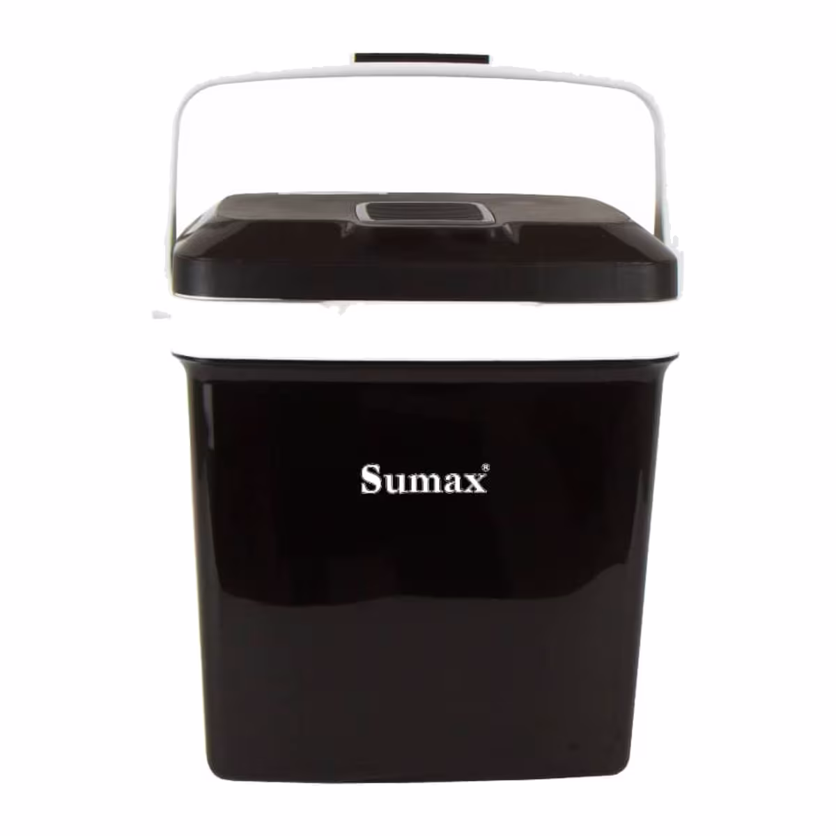 Heladera eléctrica Sumax vista frontal con logo y cuerpo negro