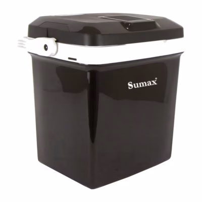 Heladera portátil Sumax 26 litros negra con tapa y detalles blancos