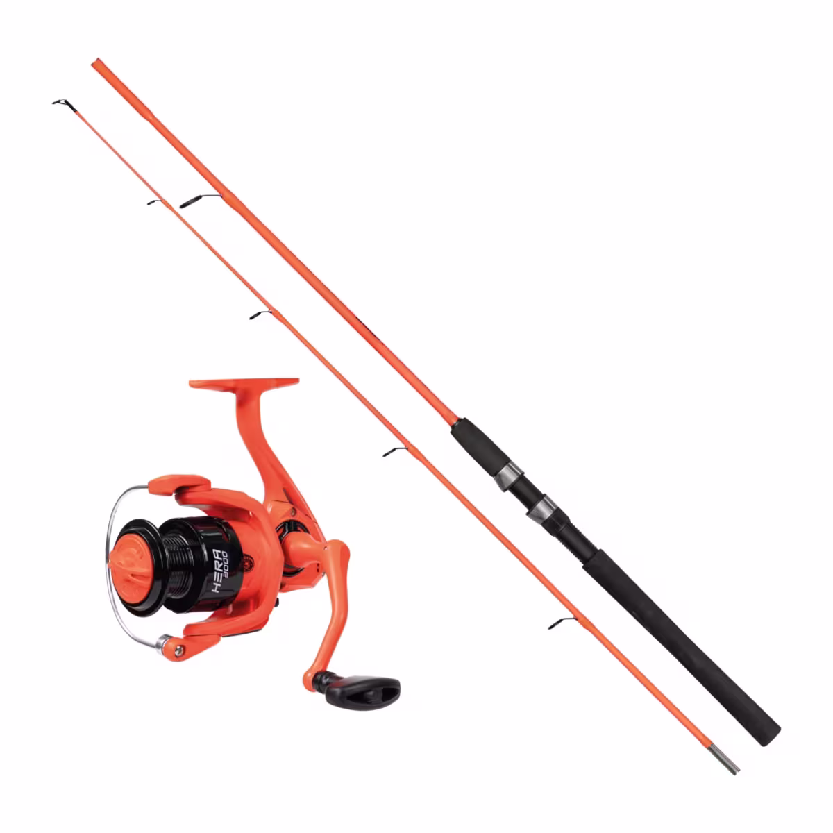 Kit de pesca Kawana Hera con vara y reel frontal naranja luminoso