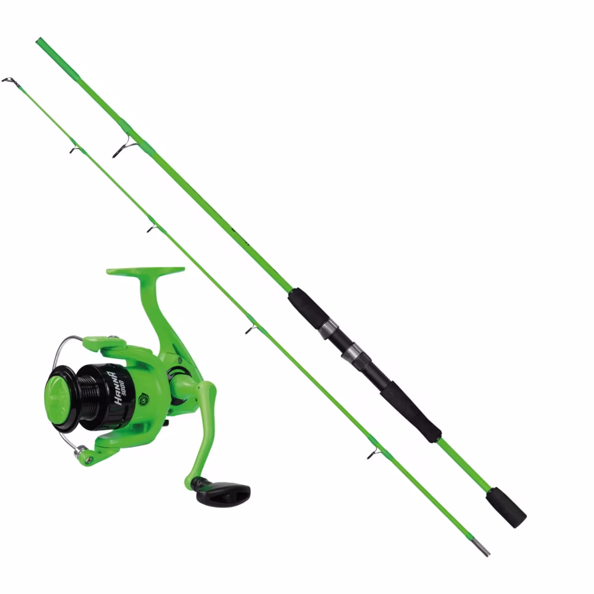 Kit vara y reel frontal Kawana Hanna verde luminoso matte con vara de 2 tramos