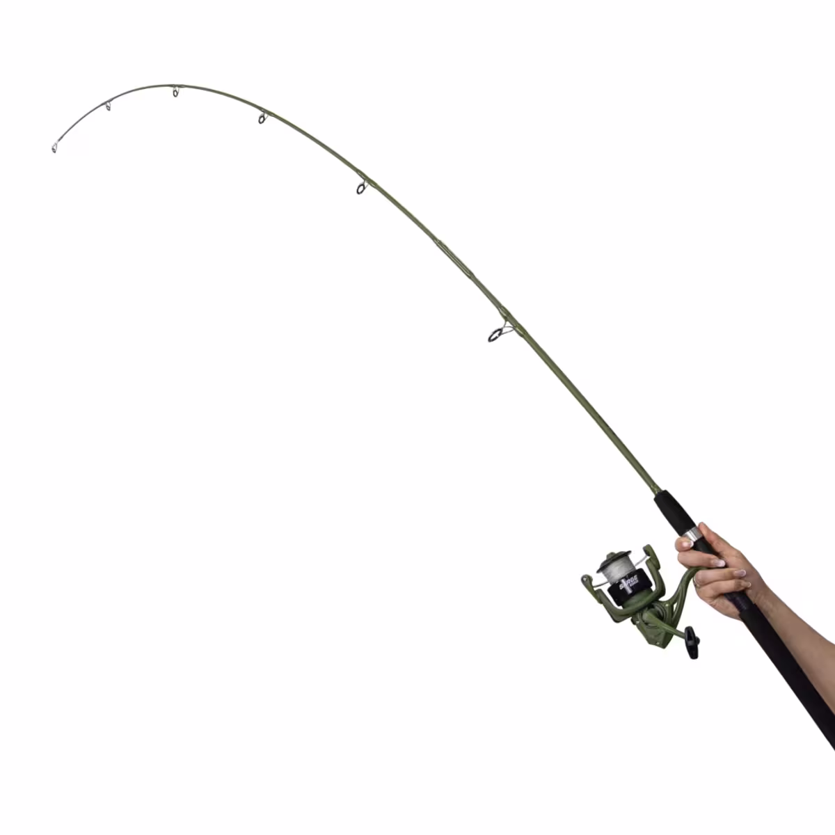 Reel frontal Kawana Sarge verde militar con carretel de nylon negro