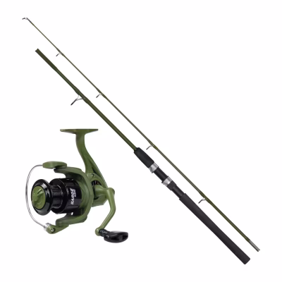 Kit Vara y Reel Kawana Sarge Verde Militar – Fiber Glass, 3 Rulemanes